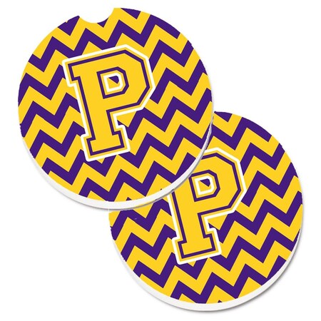 Carolines Treasures Letter P Chevron Purple and Gold Set of 2 Cup Holder Car Coaster CJ1041-PCARC